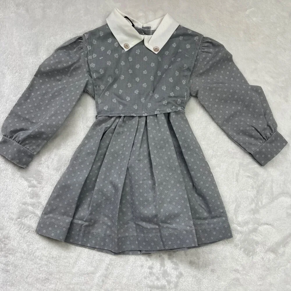 Vintage Chuckles Long Sleeve Dress Little Girls 2 White Collar‎ Bib Detail 80s